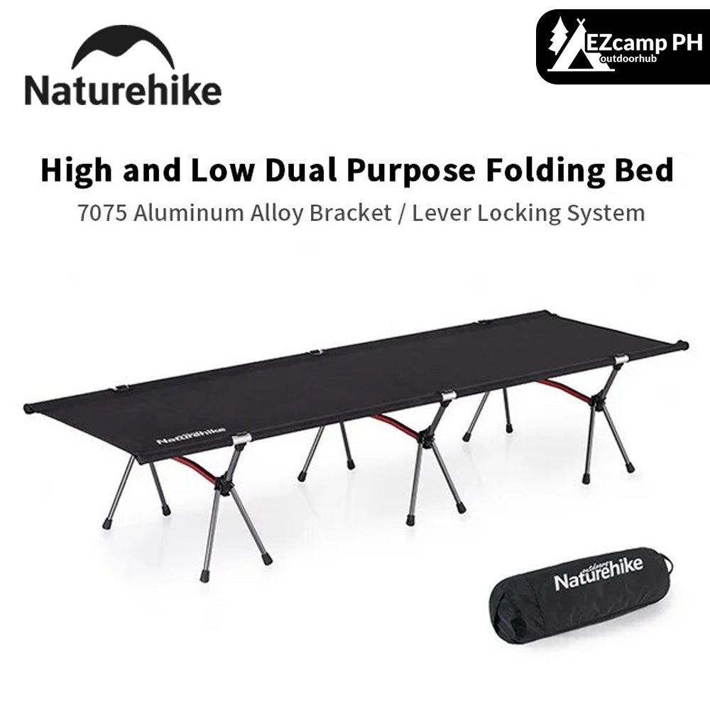 Naturehike High Low Adjustable Folding Bed Easy Assemble Sleeping Military Grade Cot Ultralight Heavy Duty Load up to 150kg Foldable with Storage Bag