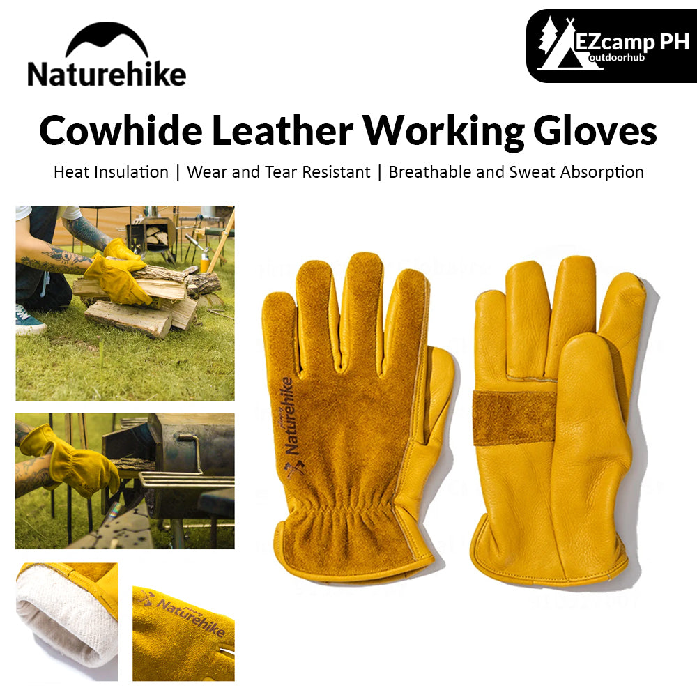 Naturehike Cowhide Leather Outdoor Working Gloves Camping Barbecue Chop Wood Gardening BBQ Heat Wear and Tear Resistant Breathable Comfortable Glove
