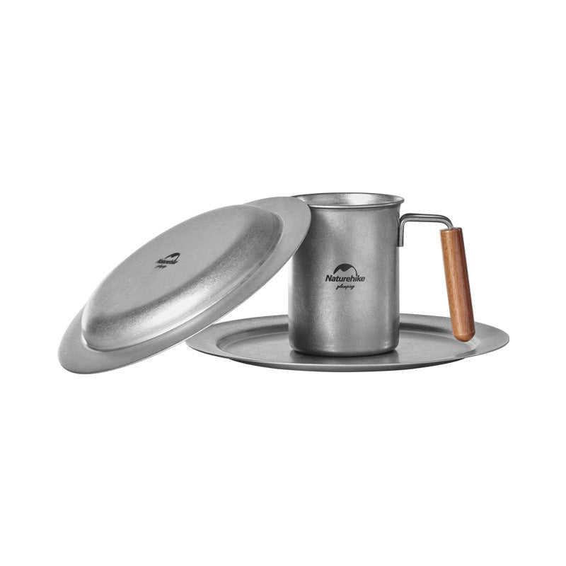 Naturehike Stainless Steel Retro Tableware Set Outdoor Portable Lightweight Vintage Style Plate Dish Cup Mug Coffee Tea Set Camping Hiking Utensil