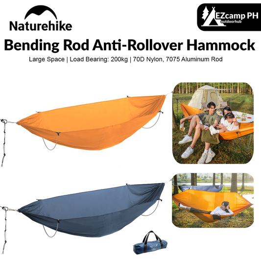 Naturehike Bending Rod Anti-Rollover Hammock Portable Lightweight Flying Boat Outdoor 2 Person Hammock Large Space Duyan Swing up 200kg Max Load Camping Hiking Picnic Beach Travel Heavy Duty Original Nature Hike