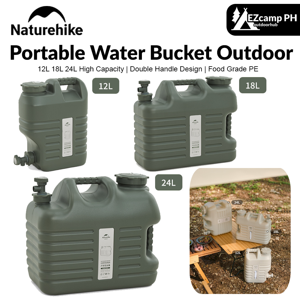 Naturehike Portable Water Bucket Outdoor PE Food Grade Plastic Liquid Bottle Container With Faucet Drinking Water Storage Tank Camping Hiking Beach Picnic Travel Heavy Duty Original Nature Hike