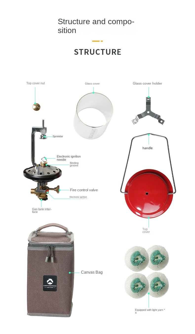 Campingmoon T-9 MOON STAR Gas Lantern Camping Portable Lightweight Retro Atmosphere Lamp Mantle Yarn Light Butane Screw Threaded Type Outdoor Lighting With Storage Bag