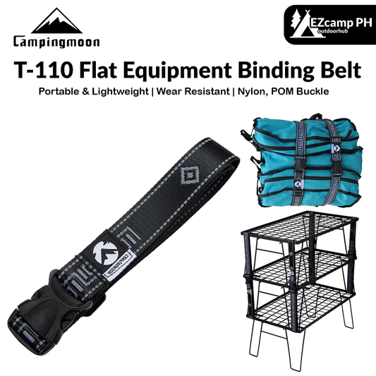 CAMPINGMOON T-110 Flat Equipment Binding Belt Black Thick Nylon POM Buckle 145cm Outdoor Camping Luggage Tool Bandage Rope Strap Webbing