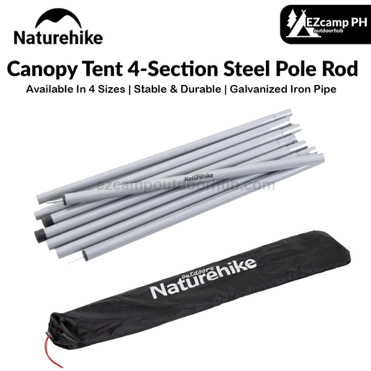 Naturehike 2pcs Set 2M | 2.2M | 2.4M | 2.8M Outdoor Portable Awning Canopy Tarp Tent Steel Iron Pole Rod 4 Section Camp Shelter Folding Support Stick