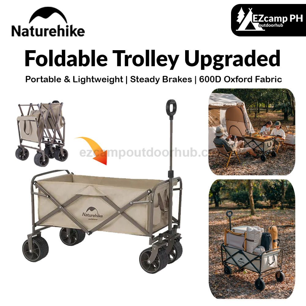 Naturehike Foldable Trolley Upgraded Multifunctional Carrying Light Trolley Carry Push Cart With Break Optional Tabletop 4 Wheel Utility Wagon Carrier