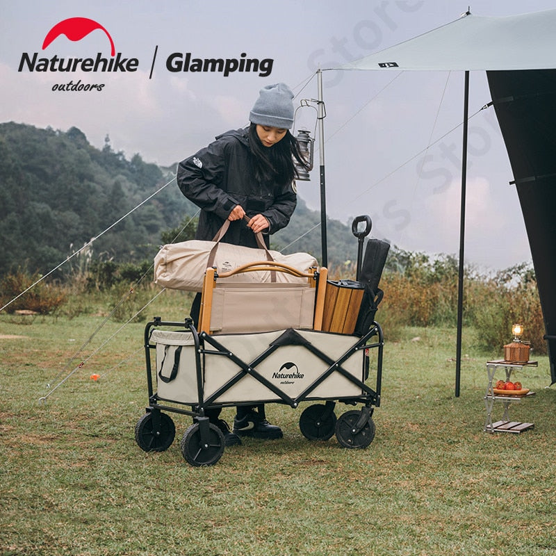 Naturehike Foldable Trolley Upgraded Multifunctional Carrying Light Trolley Carry Push Cart With Break Optional Tabletop 4 Wheel Utility Wagon Carrier