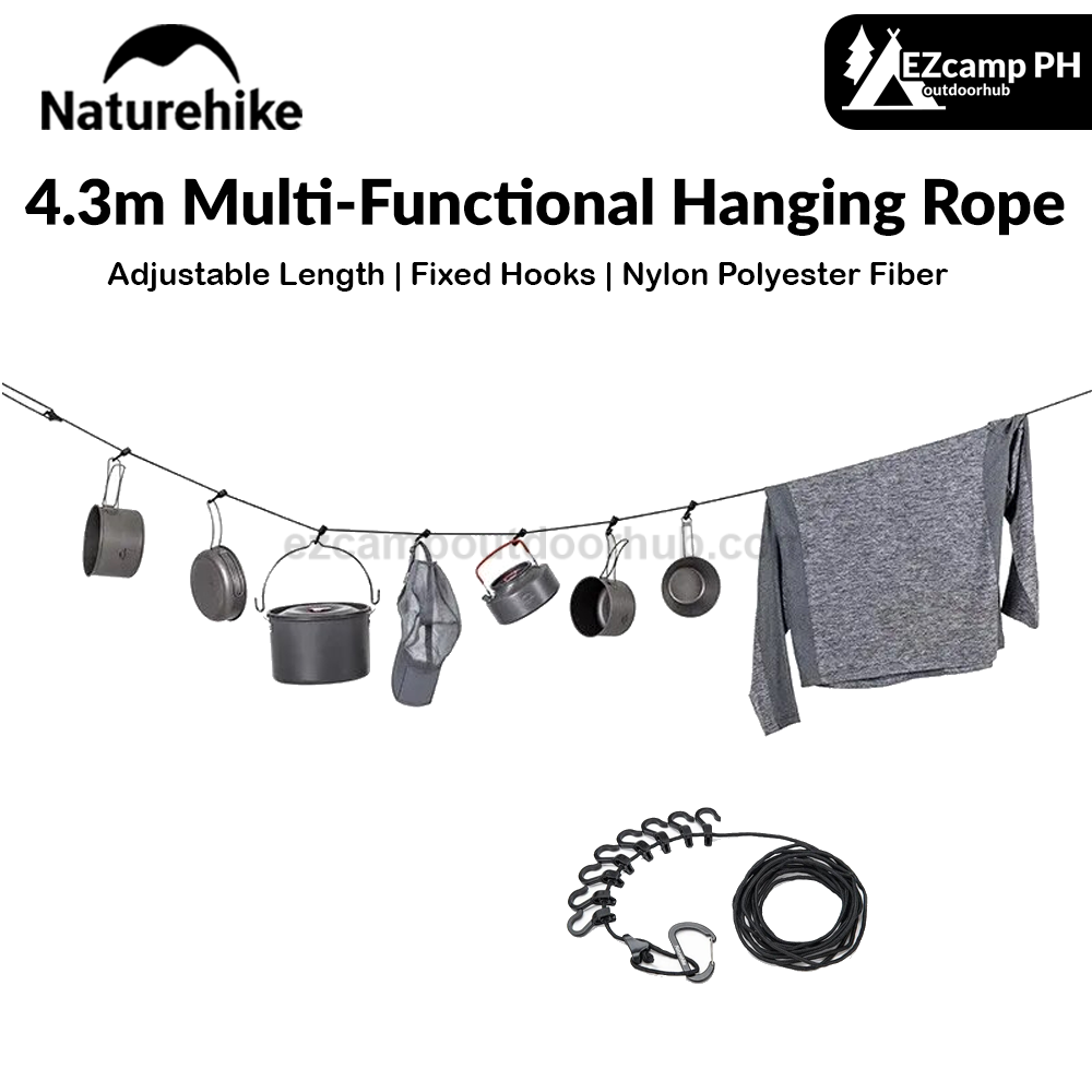 Naturehike 4.3m Multi-Functional Hanging Rope Portable Adjustable Awning Windproof Camping Accessories Outdoor Travel Canopy Tarp Pole Hang String Hook