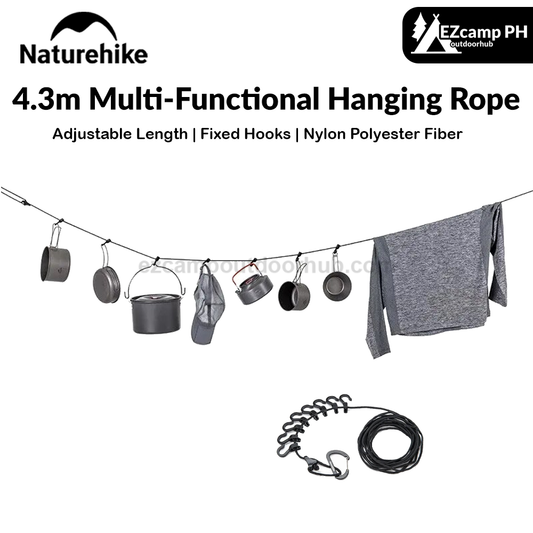 Naturehike 4.3m Multi-Functional Hanging Rope Portable Adjustable Awning Windproof Camping Accessories Outdoor Travel Canopy Tarp Pole Hang String Hook