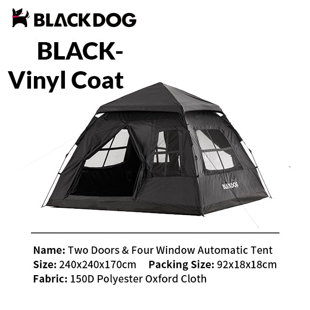BLACKDOG Black Vinyl Automatic Tent 2 Doors 4 Windows 4 Person Tent Auto Pop Up Fast Setup Poles Waterproof Windproof Outdoor Tent PU Or Vinyl Coated Beige