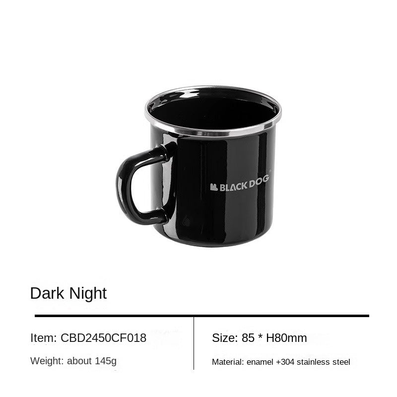 BLACKDOG Premium Black Enamel Coated Tableware Portable Lightweight Cup Dish Plate Bowl Dinnerware Mug Glass Glazed Glossy Finish Elegant Utensil Kitchen Picnic Tools Equipment Camping Outdoor Hiking Original Black Dog