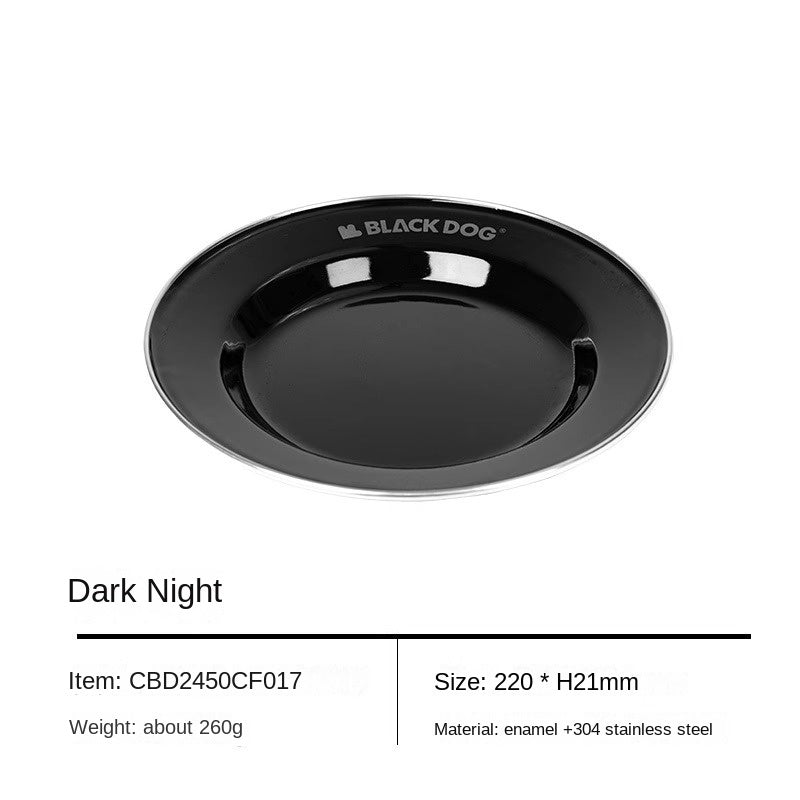 BLACKDOG Premium Black Enamel Coated Tableware Portable Lightweight Cup Dish Plate Bowl Dinnerware Mug Glass Glazed Glossy Finish Elegant Utensil Kitchen Picnic Tools Equipment Camping Outdoor Hiking Original Black Dog