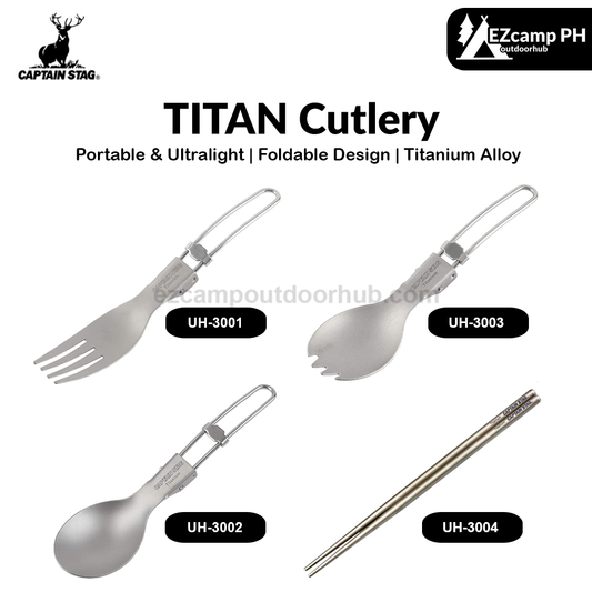 CAPTAIN STAG TITAN Cutlery Portable Ultralight Foldable Titanium Utensils Folding Spoon Fork Spork Chopstick Tableware Kitchenware Cookware Equipment