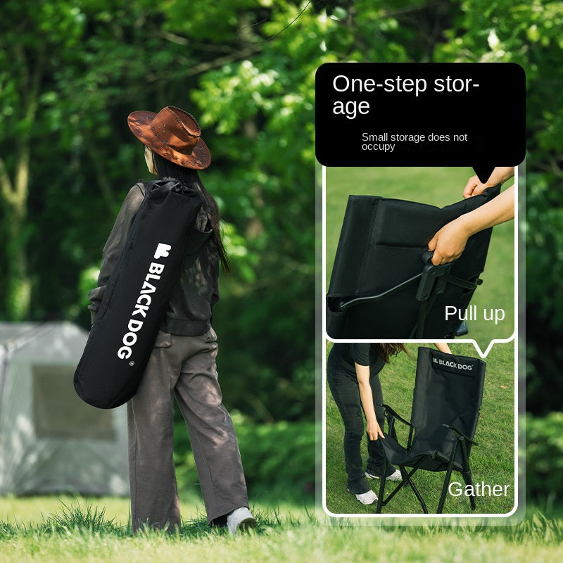 BLACKDOG Reclining High-Back Folding Chair Portable Foldable Black Camping Chair 4 Level Recliner 120kg Max Load Travel Picnic Seat 600D Oxford Cloth