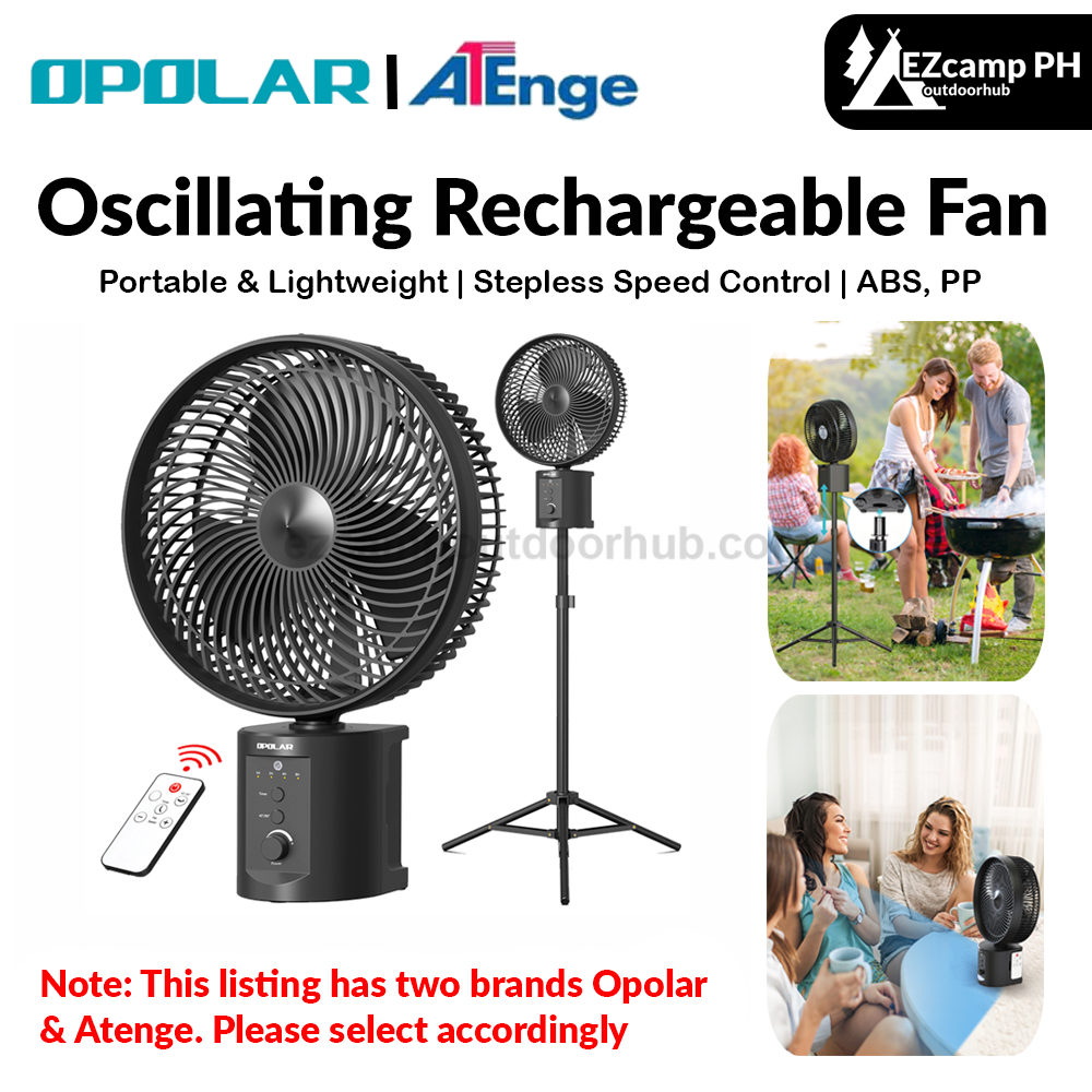 OPOLAR | ATEnge | ROCCIA Oscillating Rechargeable Fan w/Remote Super Strong 7 Speeds 2 in 1 Unique Design 20000mAh (2*10000mAh) 10 Inch Cordless Battery Operated Fan
