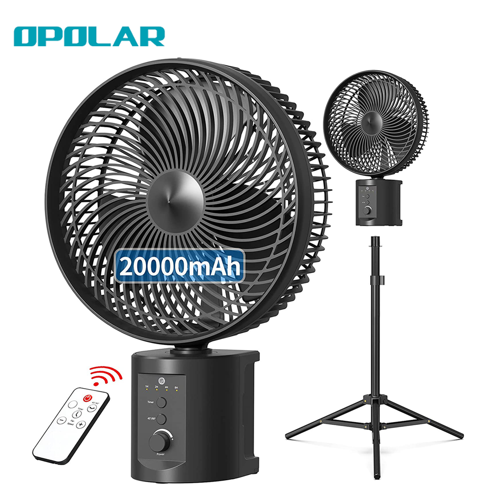 OPOLAR | ATEnge | ROCCIA Oscillating Rechargeable Fan w/Remote Super Strong 7 Speeds 2 in 1 Unique Design 20000mAh (2*10000mAh) 10 Inch Cordless Battery Operated Fan