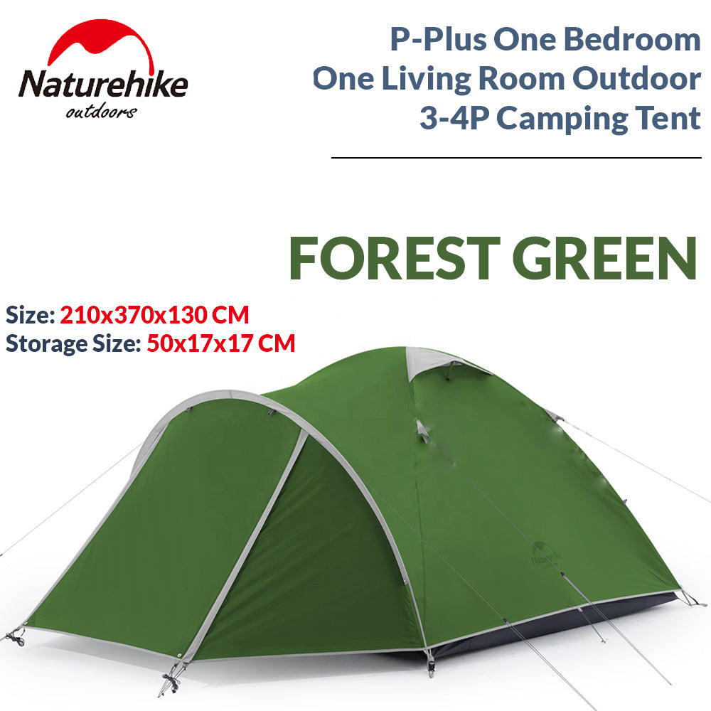 Naturehike P-Plus Professional Series Tent Portable Foldable 3-4 Persons Shelter One Bedroom One Living Room Outdoor Camping Tent Waterproof Windproof