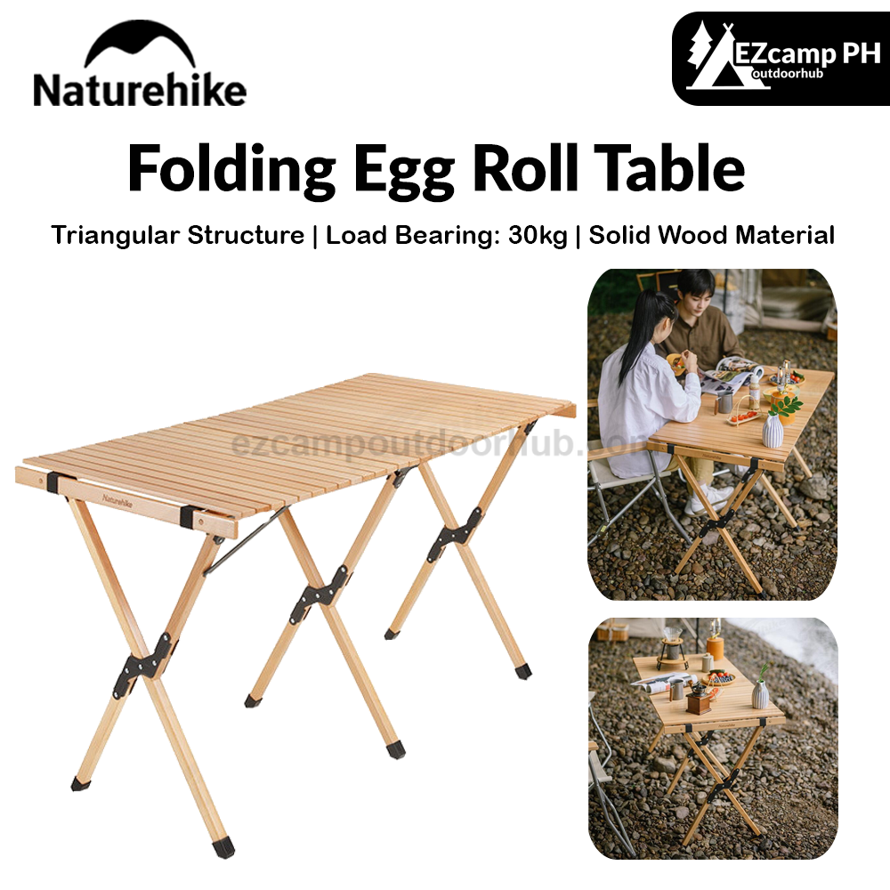 Naturehike Folding Egg Roll Table Portable Solid Wood High Camping Picnic Barbecue Party Tea Table 30kg Bearing Weight Outdoor Funiture Nature Hike