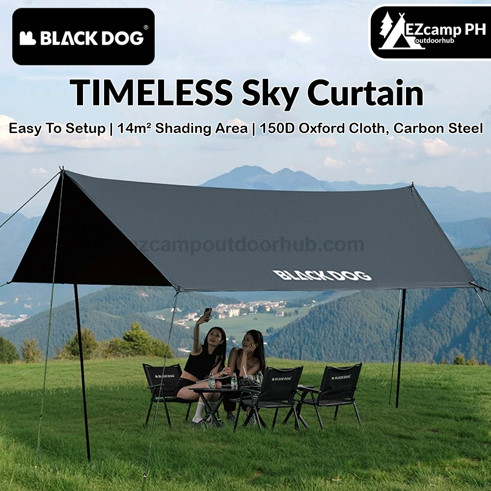 Blackdog TIMELESS Sky Curtain Black Canopy Tarp Awning Full Blackout Titanium Black Vinyl Coated Sunscreen Waterproof Outdoor Sunshade with 2 Poles