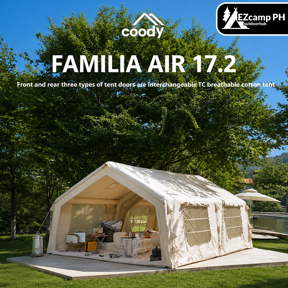 coody 2 room inflatable tent Coody FAMILIA AIR 17.2 Premium Cabin Inflatable Tent 6-8 Persons Extra –  EZcamp Outdoorhub