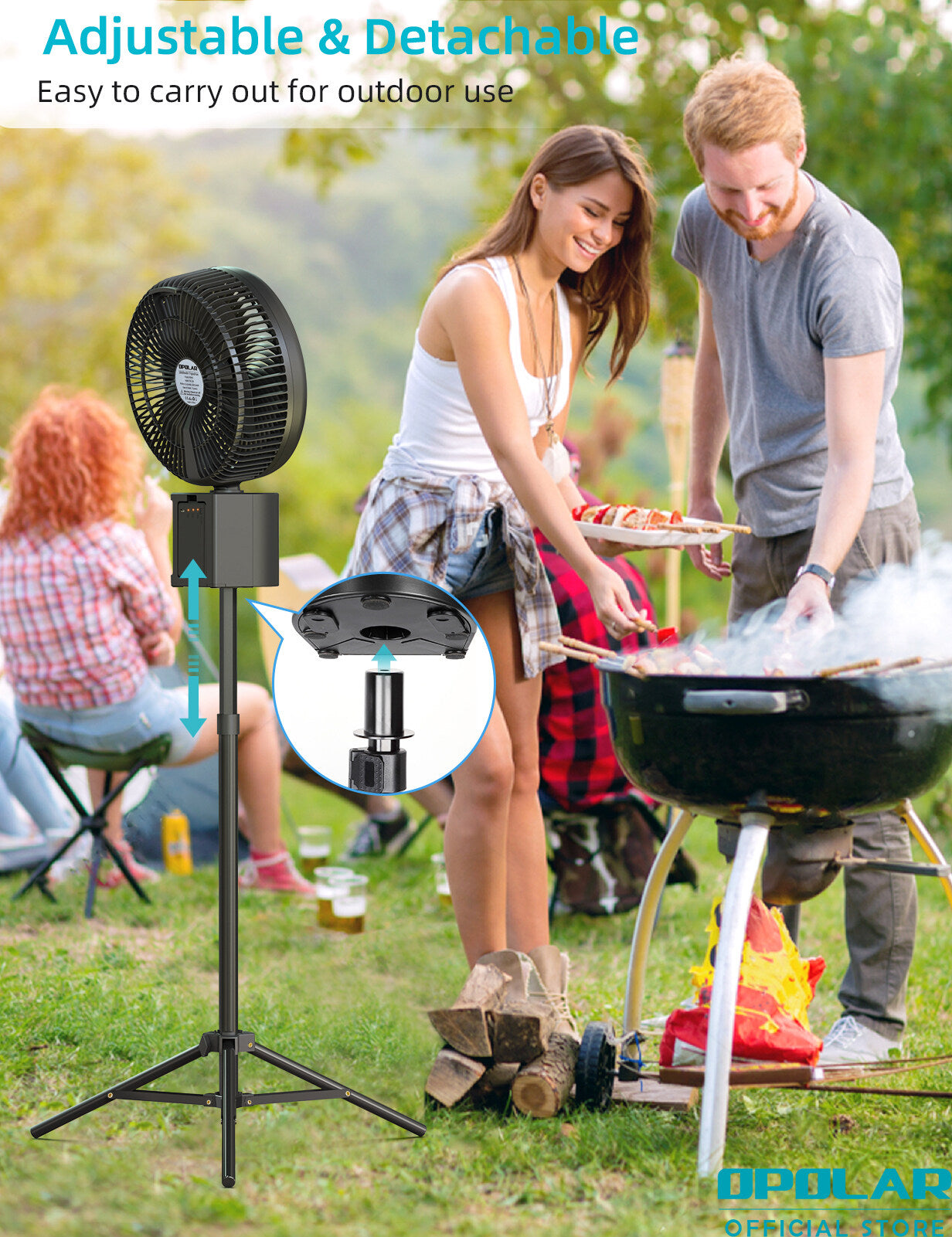 OPOLAR | ATEnge | ROCCIA Oscillating Rechargeable Fan w/Remote Super Strong 7 Speeds 2 in 1 Unique Design 20000mAh (2*10000mAh) 10 Inch Cordless Battery Operated Fan