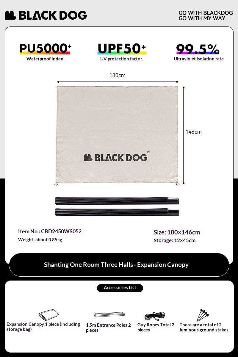 Blackdog MOUNT HAVEN 6.8 Cabin Style Black Tent Large 19.2m² Space for 4-5 Person Titanium Black Coated Waterproof shanting