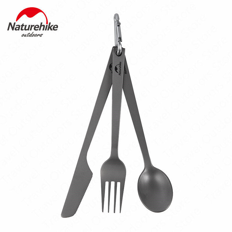 Naturehike Ultralight Titanium Tableware Set Portable Ultralight Spoon Fork Knife 3 in 1 or Piece Set Pack Camping Hiking Outdoor Picnic Beach Travel Dinnerware Heavy Duty Original Nature Hike