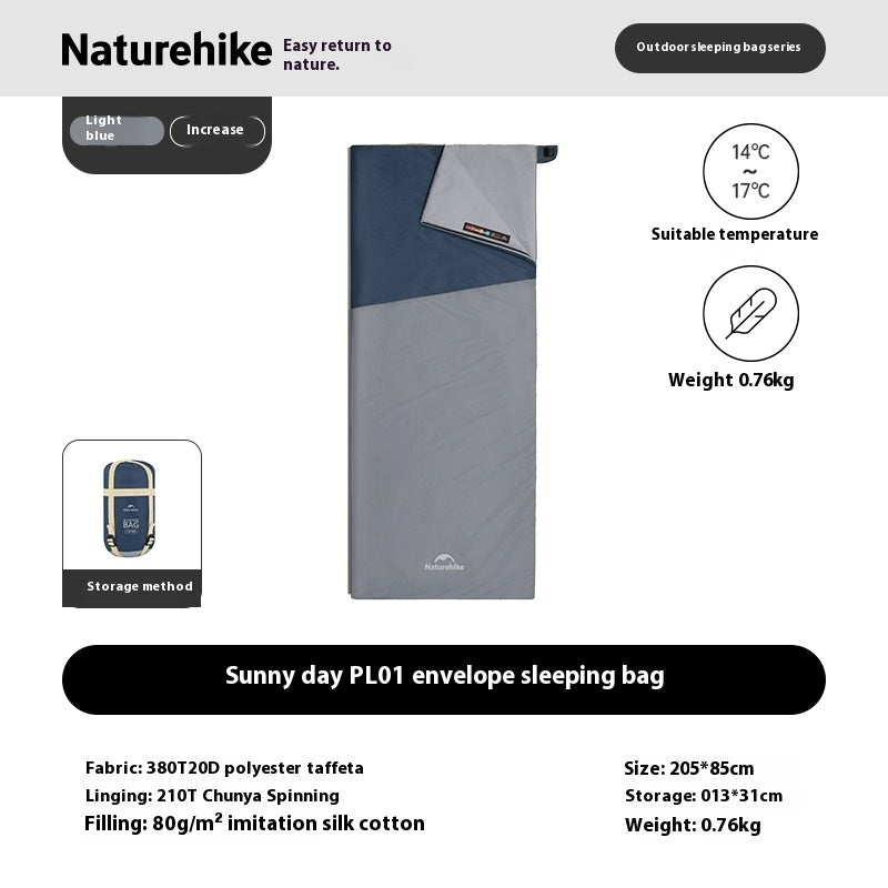 Naturehike SUNNY DAY Envelope Sleeping Bag Portable Lightweight Multipurpose Breathable Spliceable Skin-Friendly Quilt Waterproof