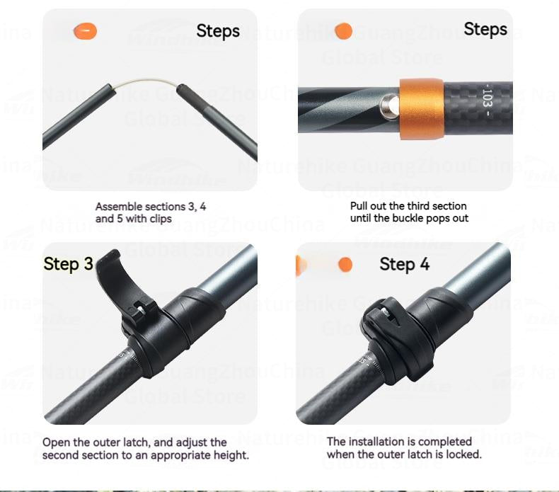 Naturehike UL Pro Mountaineering Stick Portable Ultralight 5-Section Folding Telescopic Walking Stick Pole Carbon Fiber Trekking Hiking Canes