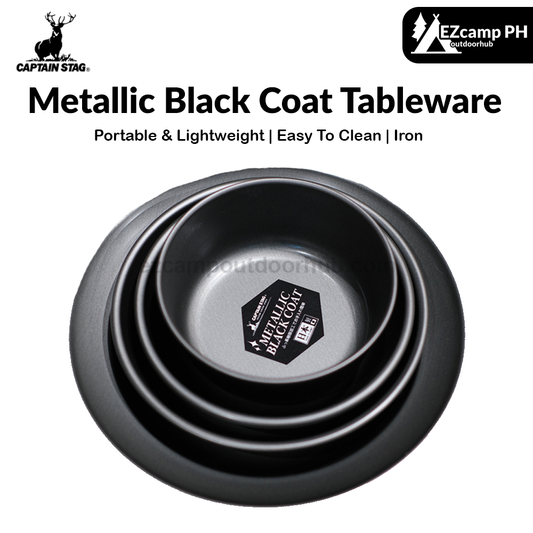 CAPTAIN STAG Metallic Black Coat Tableware Portable Lightweight Dish Plate Bowl Utensil Outdoor Camping Cooking Equipment Made in Japan