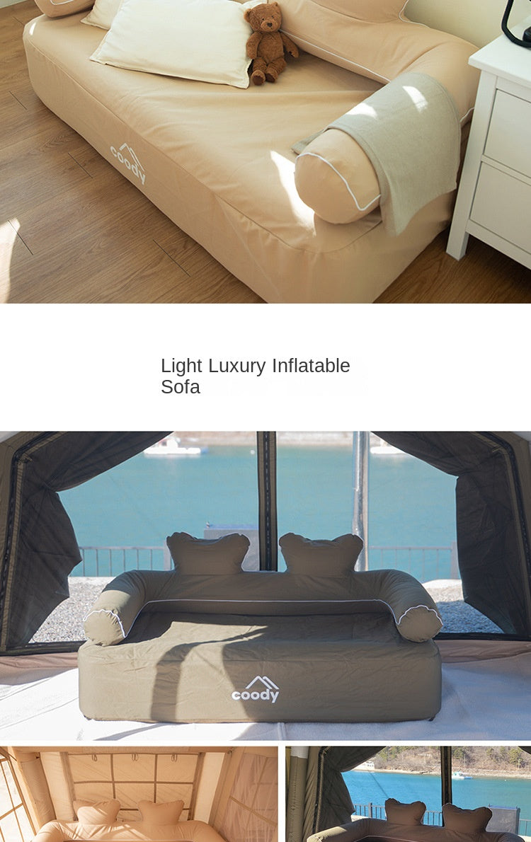 Coody Double Air Sofa Built-in Electric Automatic Air Pump Wireless Inflatable Leisure Lazy Foldable Sofa Love Seat Rechargeable Battery USB Charging