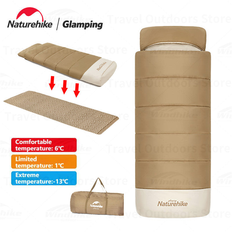 Naturehike 2-in-1 Sleeping Bag Mattress Portable Lightweight Single Person Sleeping Bag & Camping Mat Set Cotton Warm Quilt Waterproof Mat For Spring Autumn