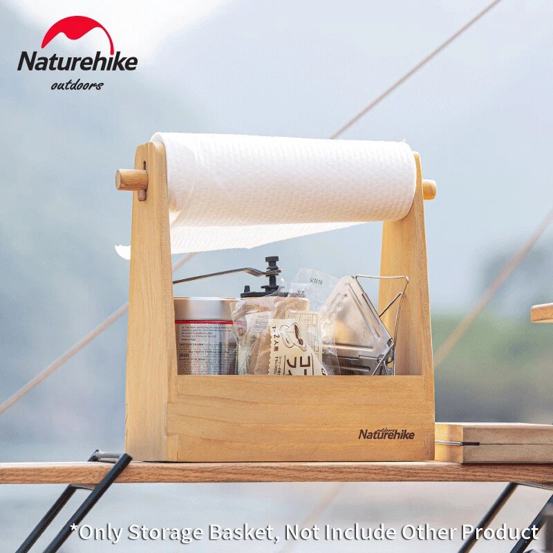 Naturehike Outdoor Wooden Storage Basket Camping Bbq Kitchen Equipment Paper Towel Tissue Condiments Rack Shelf Seasoning Sauce Box Sundry Storage