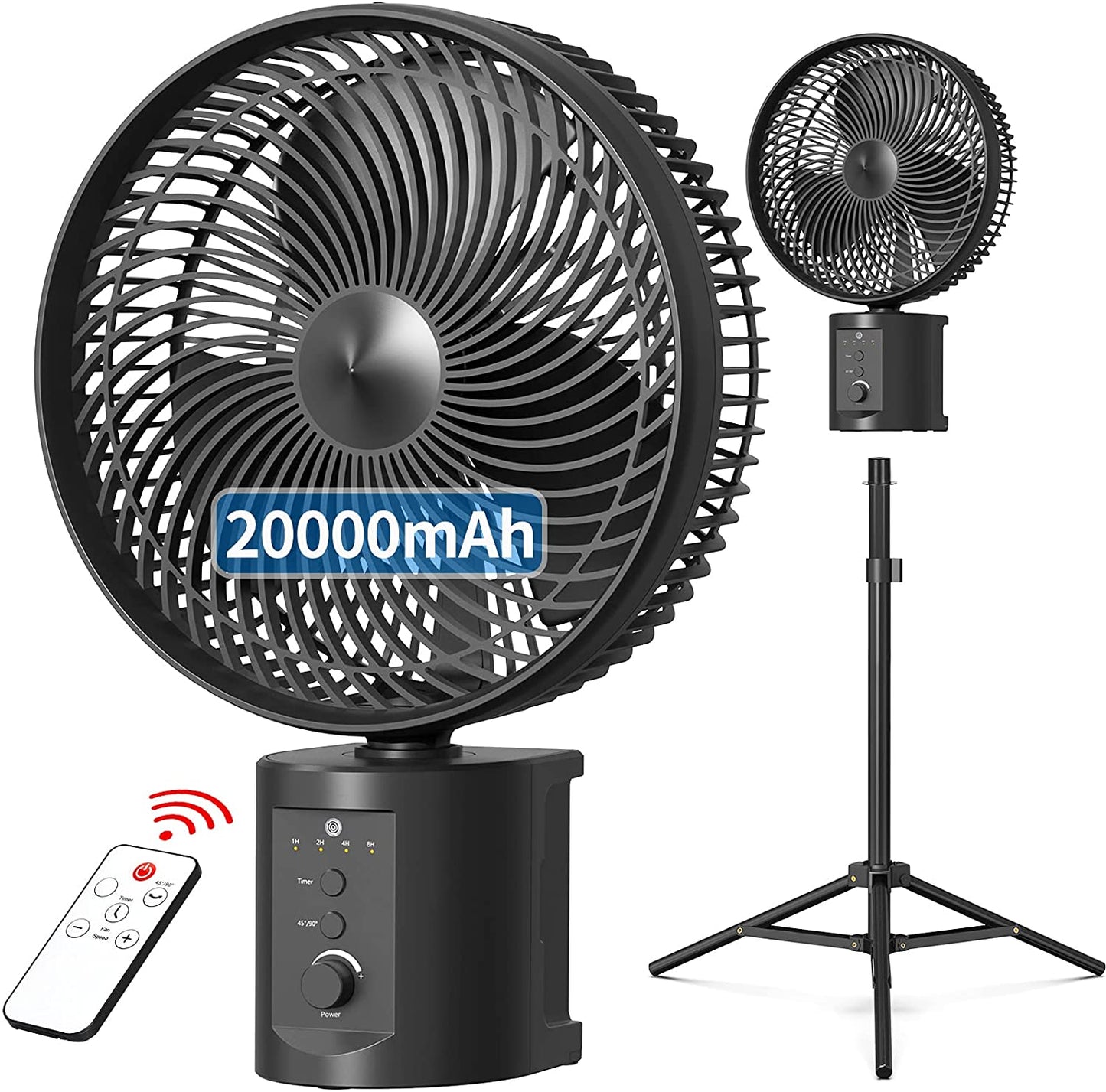 OPOLAR | ATEnge | ROCCIA Oscillating Rechargeable Fan w/Remote Super Strong 7 Speeds 2 in 1 Unique Design 20000mAh (2*10000mAh) 10 Inch Cordless Battery Operated Fan