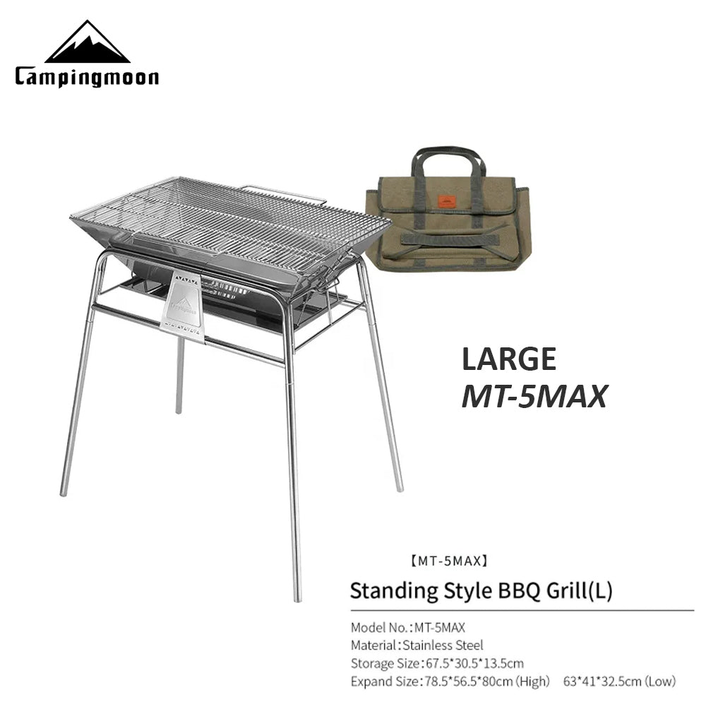 CAMPINGMOON MT-5 Standing Campfire Stainless Steel Grill Portable Folding Charcoal Fire Wood Burner Fire Pit Bonfire Firewood Rack Outdoor Camping Travel