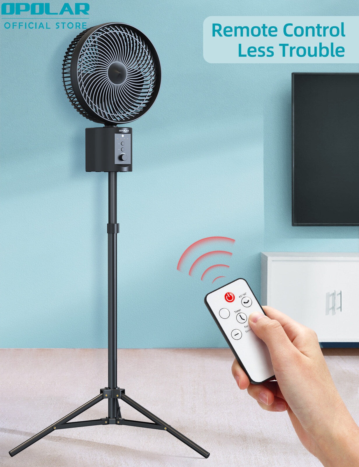 OPOLAR | ATEnge | ROCCIA Oscillating Rechargeable Fan w/Remote Super Strong 7 Speeds 2 in 1 Unique Design 20000mAh (2*10000mAh) 10 Inch Cordless Battery Operated Fan