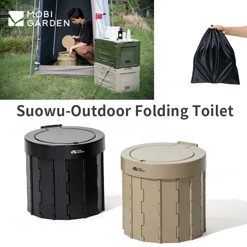MOBI GARDEN Folding Round Toilet Bowl Outdoor Portable Ultralight Emergency Multi-Function Commode Potty BBQ Trash Can Car Camping Hiking Picnic Travel Heavy Duty Original MobiGarden