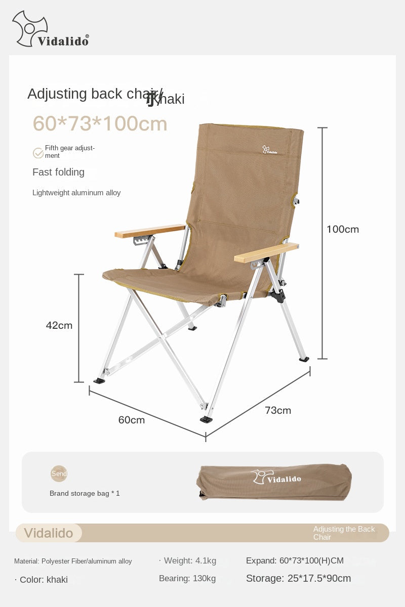 Vidalido Recliner Folding Camping Chair Portable Retractable Leisure Folding Seat Fishing Stool Outdoor Load Bearing Up To 150kg 900D Oxford Cloth
