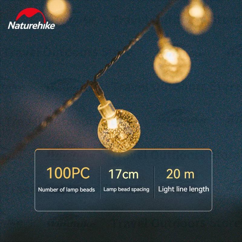 Naturehike Solar String LED Lights 100 Lamp Ball 20m Wire Length Solar USB Charging Battery Waterproof Atmosphere Ambient Lighting with Remote Control