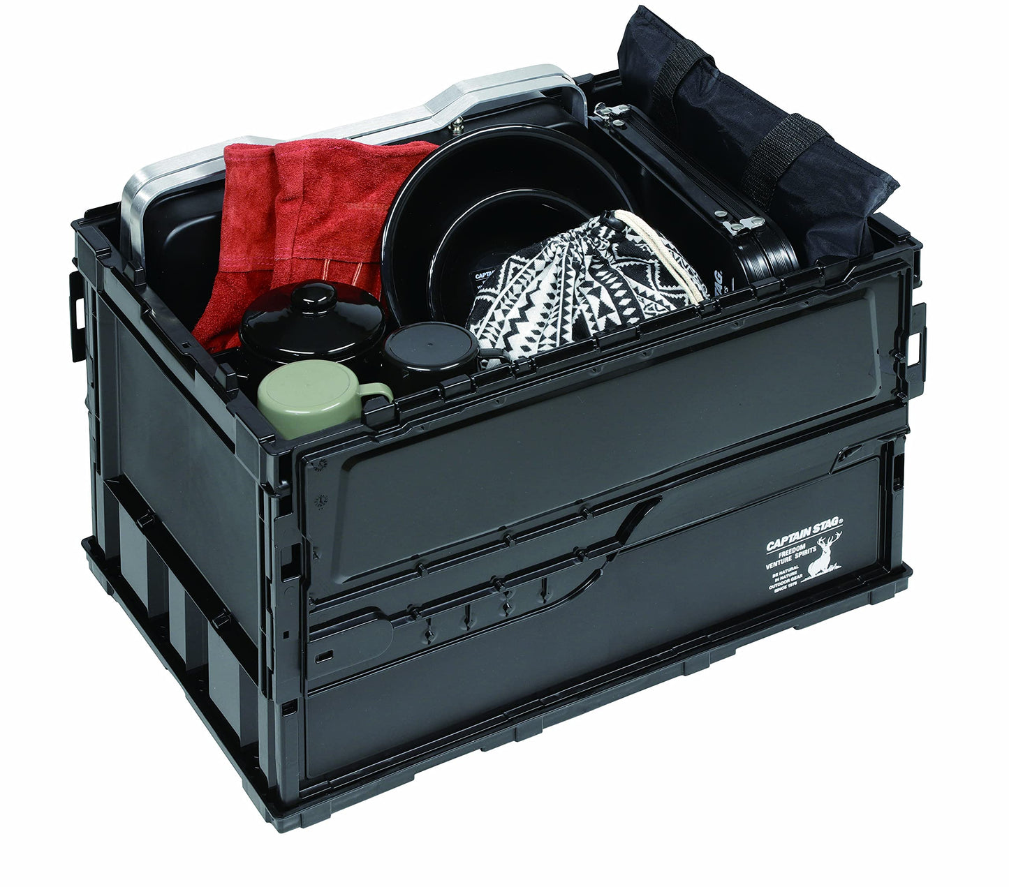 CAPTAIN STAG PP Stackable Storage Box Portable Lightweight Foldable 20L 50L CS Black Label FD Folding Container Organizer Outdoor Camping Travel