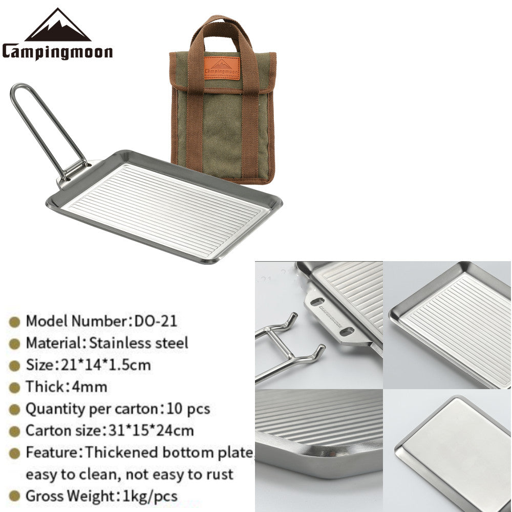 CAMPINGMOON DO-21 DO-2117 Stainless Steel Frying Pan Outdoor Cookware Pot Utensil Deep Fryer With Bag Optional Cover Reversible Detachable Handle