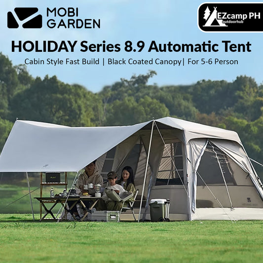 Mobi Garden HOLIDAY Series 8.9 Fast Automatic Cabin Style Tent for 5-6 Person Waterproof Black Vinyl Coated Sunscreen