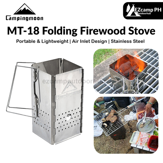Campingmoon MT-18 Folding Firewood Stove Foldable Mid-Size Charcoal Igniter Fire Starter Burner Four Corner Charcoal Stove Tool Equipment Stainless Steel