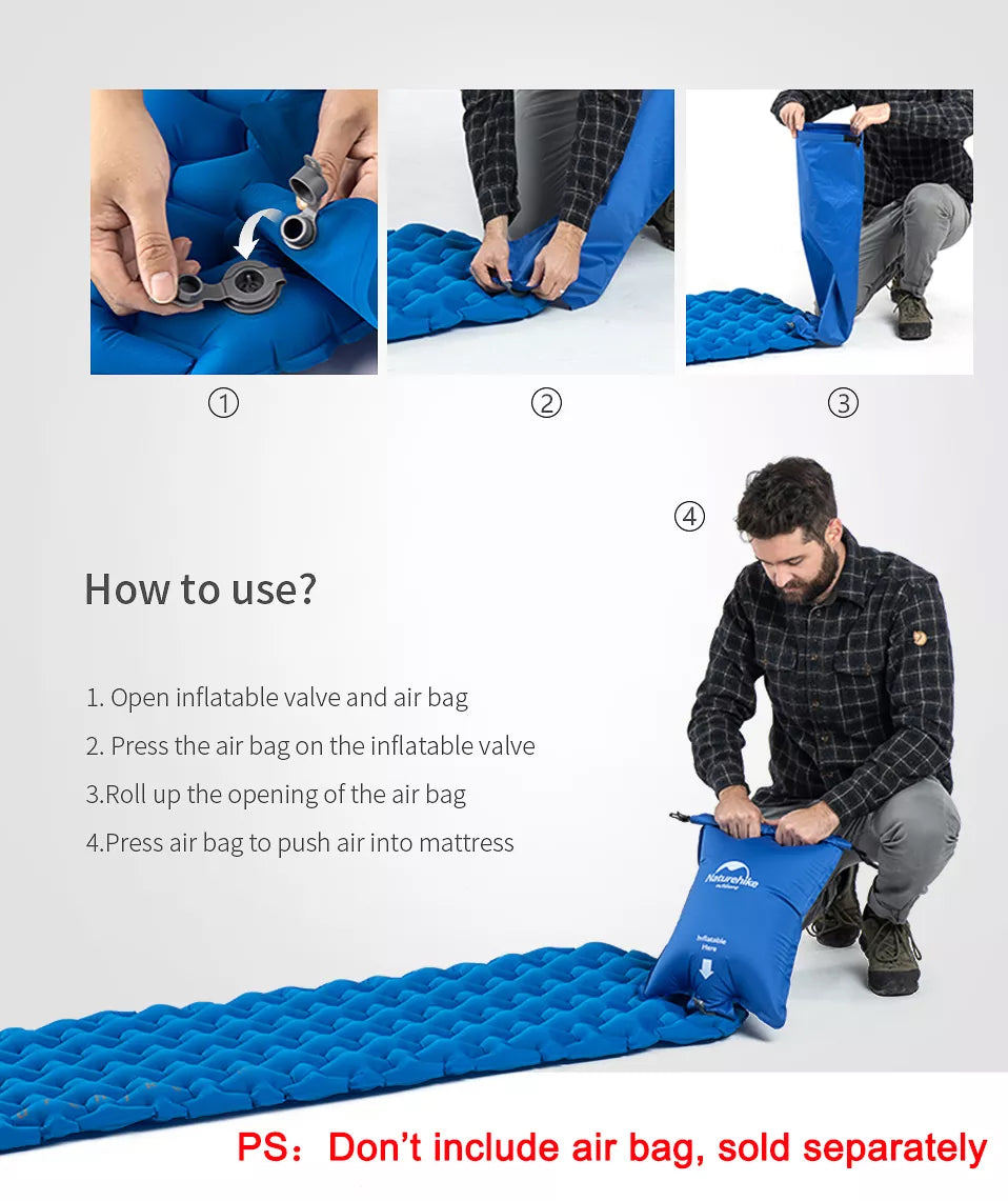 Naturehike SINGLE | DOUBLE Air Inflatable Bed Mat Outdoor Camping Tent Pad with Optional Inflate Bag Pump 6.5CM Thick Ultralight Portable Folding