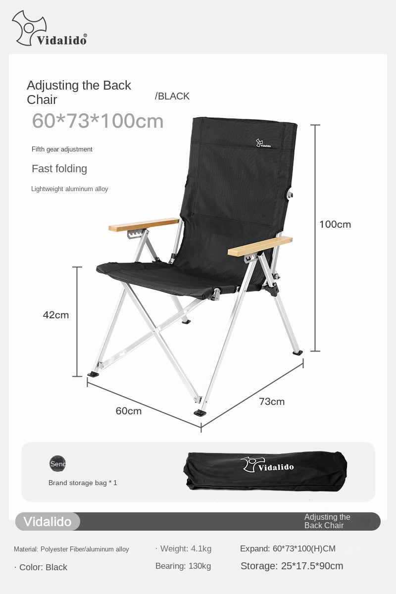 Vidalido Recliner Folding Camping Chair Portable Retractable Leisure Folding Seat Fishing Stool Outdoor Load Bearing Up To 130kg 900D Oxford Cloth