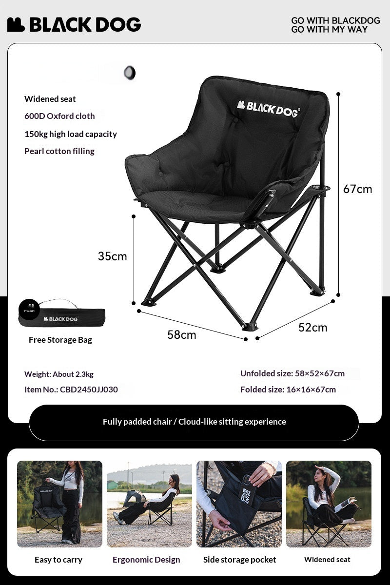 BLACKDOG FLOATING MOON PRO Foldable Black Chair Portable Folding Ultralight Stool Chair Camping Beach Fishing Picnic Travel Armchair 120kg Max Load