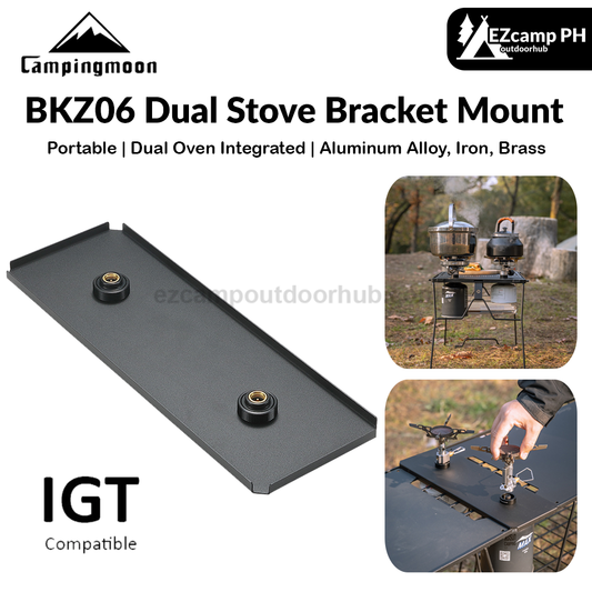 Campingmoon BKZ06 Dual Stove Bracket Mount IGT Compatible Black Double Threaded Butane Gas Canister Burner Half Unit Integrated Grill Table Plate
