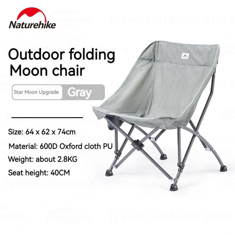 Naturehike STAR MOON Upgraded Folding Chair Outdoor Portable Lightweight Foldable Travel Fishing Seat Camping Chair Upgraded Version 1.1 Carbon Steel Alloy Up To 140kg Max Load 600D Oxford Hiking Picnic Travel Heavy Duty Original Nature Hike