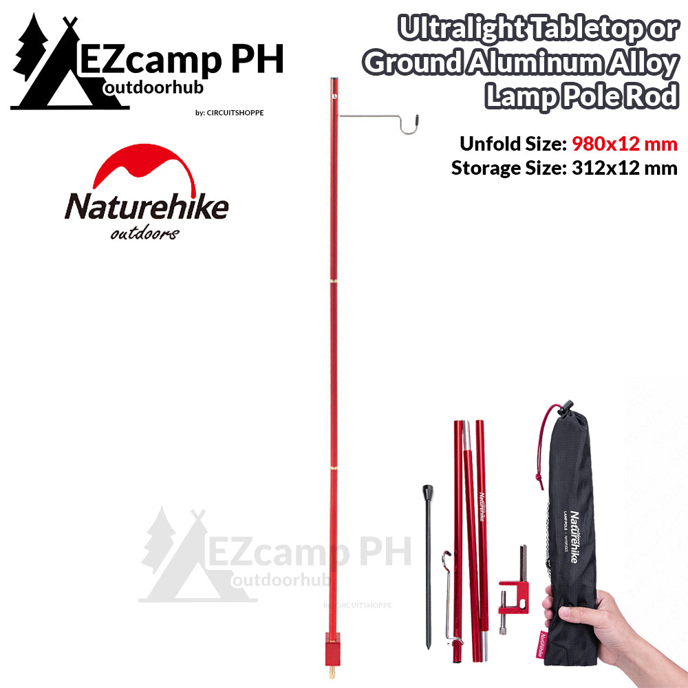 Naturehike Small Lamp Pole Outdoor Camping Aluminum Alloy Camp Lantern Post Holder Gas LED Light Rod Stick Tabletop Bracket or with Ground Nail
