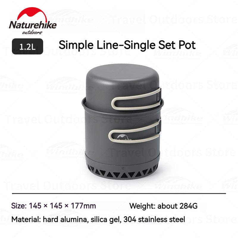 Naturehike Fast Heating 2 in 1 Camping Pot Set Hard Aluminum 1.2/1.8L Hiking Portable Ultralight Aluminum Non-Stick Outdoor 1-2 Person Cookware