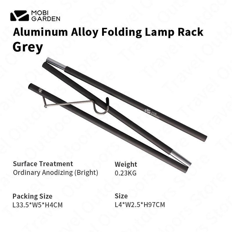 MOBI GARDEN Ultralight Folding Black Light Pole Outdoors Portable Lamp Shelf Aluminum Alloy Table Lighting Lamp Holder Bracket Hook Shelf Tent